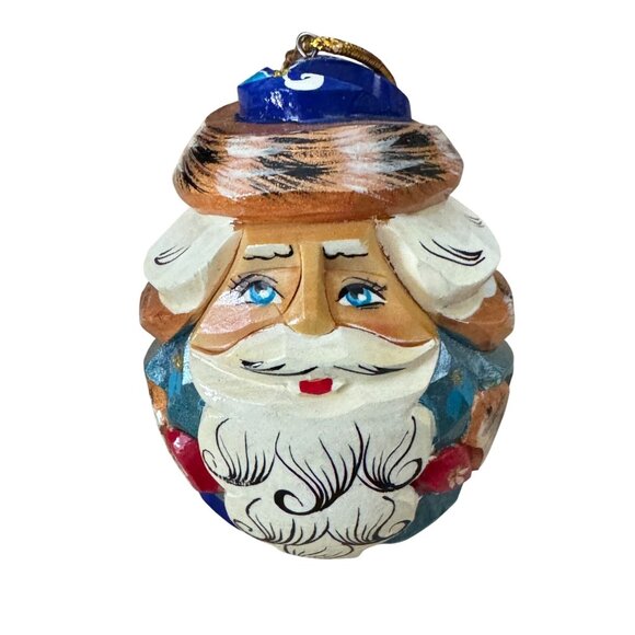 Hand Carved Russian Santa Claus Father Frost Ornament Linden Wood 3 Inch Multico - Picture 1 of 6